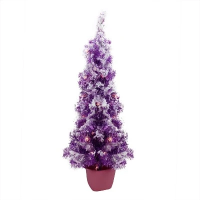 Northlight 3.5' x 18'' Pre-Lit Potted Flocked Purple Pencil Tinsel Artificial Christmas Tree - Clear Lights 1 Northlight 3.5' x 18'' Pre-Lit Potted Flocked Purple Pencil Tinsel Artificial Christmas Tree - Clear Lights