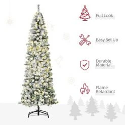 HOMCOM Pre-Lit Artificial Snow Flocked Christmas Tree with Warm White LED Lights, and tips, Holiday Home Christmas Decor with Stand, Green / White -Christmas Trees Sales Store unnamed file 573