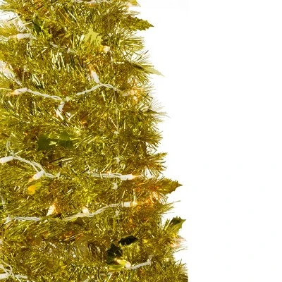 Northlight 4' Pre-Lit Gold Tinsel Pop-Up Artificial Christmas Tree, Clear Lights 1 Northlight 4' Pre-Lit Gold Tinsel Pop-Up Artificial Christmas Tree, Clear Lights