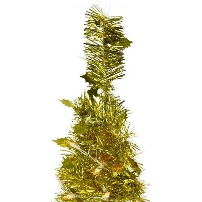 Northlight 4' Pre-Lit Gold Tinsel Pop-Up Artificial Christmas Tree, Clear Lights 2 Northlight 4' Pre-Lit Gold Tinsel Pop-Up Artificial Christmas Tree, Clear Lights - Image 2