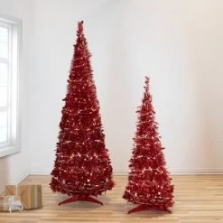 Northlight 4' Pre-Lit Red Tinsel Pop-Up Artificial Christmas Tree, Clear Lights