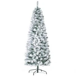 HOMCOM Pre-Lit Artificial Snow Flocked Christmas Tree with Warm White LED Lights, and tips, Holiday Home Christmas Decor with Stand, Green / White -Christmas Trees Sales Store unnamed file 576