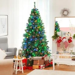 Costway 6FT/7FT Pre-Lit Hinged Christmas Tree with 260/350 Multi-Color Lights No Fluffing Required