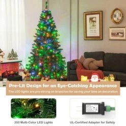 Costway 6FT/7FT Pre-Lit Hinged Christmas Tree with 260/350 Multi-Color Lights No Fluffing Required -Christmas Trees Sales Store unnamed file 5840