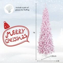 Costway 7FT Pre-Lit Snow Flocked Hinged Pencil Christmas Tree w/ 300 Lights & 8 Modes 11 Costway 7FT Pre-Lit Snow Flocked Hinged Pencil Christmas Tree w/ 300 Lights & 8 Modes -Christmas Trees Sales Store unnamed file 5973