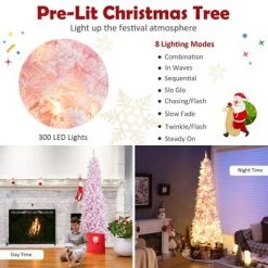 Costway 7FT Pre-Lit Snow Flocked Hinged Pencil Christmas Tree w/ 300 Lights & 8 Modes 15 Costway 7FT Pre-Lit Snow Flocked Hinged Pencil Christmas Tree w/ 300 Lights & 8 Modes -Christmas Trees Sales Store unnamed file 5977