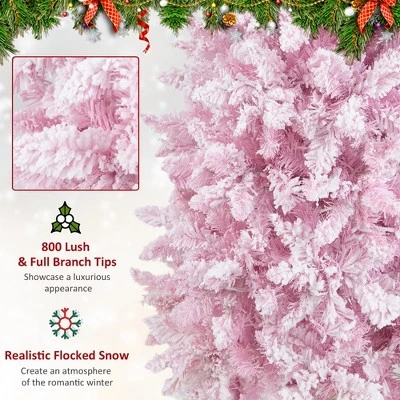 Costway 7FT Pre-Lit Snow Flocked Hinged Pencil Christmas Tree w/ 300 Lights & 8 Modes 8 Costway 7FT Pre-Lit Snow Flocked Hinged Pencil Christmas Tree w/ 300 Lights & 8 Modes - Image 8