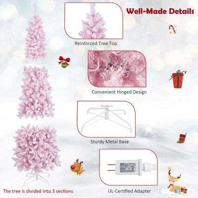 Costway 7FT Pre-Lit Snow Flocked Hinged Pencil Christmas Tree w/ 300 Lights & 8 Modes 9 Costway 7FT Pre-Lit Snow Flocked Hinged Pencil Christmas Tree w/ 300 Lights & 8 Modes - Image 9