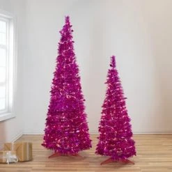 Northlight 6' Pre-Lit Pink Tinsel Pop-Up Artificial Christmas Tree, Clear Lights
