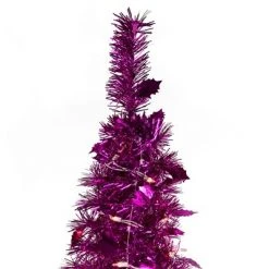 Northlight 6' Pre-Lit Pink Tinsel Pop-Up Artificial Christmas Tree, Clear Lights -Christmas Trees Sales Store unnamed file 5990