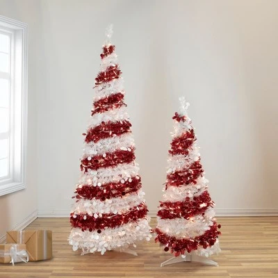 Northlight 6' Pre-Lit Candy Cane Pop-Up Artificial Christmas Tree, Clear Lights 1 Northlight 6' Pre-Lit Candy Cane Pop-Up Artificial Christmas Tree, Clear Lights