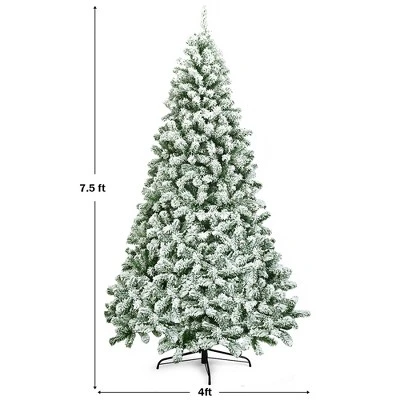 Costway 7.5FT Snow Flocked Artificial Christmas Tree Hinged w/1346 Tip and Foldable Base 1 Costway 7.5FT Snow Flocked Artificial Christmas Tree Hinged w/1346 Tip and Foldable Base