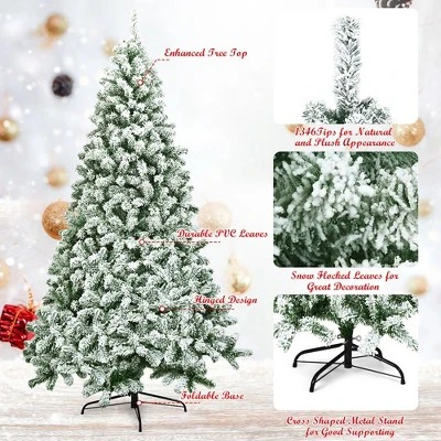 Costway 7.5FT Snow Flocked Artificial Christmas Tree Hinged w/1346 Tip and Foldable Base 7 Costway 7.5FT Snow Flocked Artificial Christmas Tree Hinged w/1346 Tip and Foldable Base - Image 7