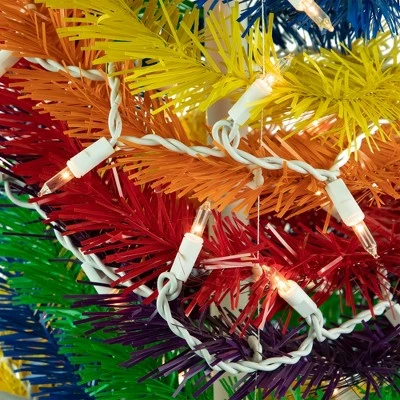 Northlight 6' Pre-Lit Rainbow Tinsel Pop-Up Artificial Christmas Tree, Clear Lights 2 Northlight 6' Pre-Lit Rainbow Tinsel Pop-Up Artificial Christmas Tree, Clear Lights - Image 2