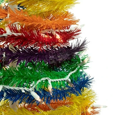 Northlight 6' Pre-Lit Rainbow Tinsel Pop-Up Artificial Christmas Tree, Clear Lights 3 Northlight 6' Pre-Lit Rainbow Tinsel Pop-Up Artificial Christmas Tree, Clear Lights - Image 3