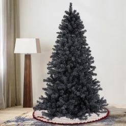 National Tree Company 7 Foot Full Bodied Flocked Unlit Sleek Halloween Event Artificial Christmas Tree with 1,133 Branch Tips, & Metal Stand, Black