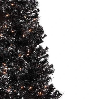 Northlight 6' Pre-Lit Black Artificial Tinsel Christmas Tree, Clear Lights 1 Northlight 6' Pre-Lit Black Artificial Tinsel Christmas Tree, Clear Lights
