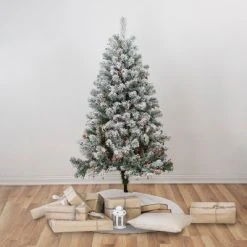 Northlight 4.5' Pre-Lit Flocked Madison Pine Artificial Christmas Tree, Multi Lights