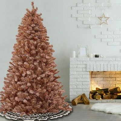 National Tree Company 7 Foot Full Bodied Flocked Prelit Artificial Christmas Tree with 500 Clear Lights & Metal Stand, Rose Gold/Light Pink 1 National Tree Company 7 Foot Full Bodied Flocked Prelit Artificial Christmas Tree with 500 Clear Lights & Metal Stand, Rose Gold/Light Pink