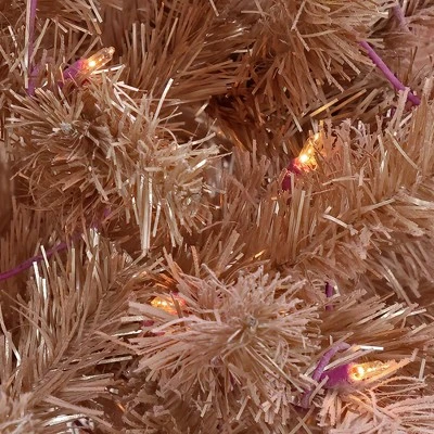 National Tree Company 7 Foot Full Bodied Flocked Prelit Artificial Christmas Tree with 500 Clear Lights & Metal Stand, Rose Gold/Light Pink 2 National Tree Company 7 Foot Full Bodied Flocked Prelit Artificial Christmas Tree with 500 Clear Lights & Metal Stand, Rose Gold/Light Pink - Image 2