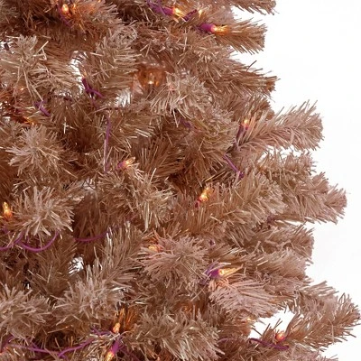 National Tree Company 7 Foot Full Bodied Flocked Prelit Artificial Christmas Tree with 500 Clear Lights & Metal Stand, Rose Gold/Light Pink 4 National Tree Company 7 Foot Full Bodied Flocked Prelit Artificial Christmas Tree with 500 Clear Lights & Metal Stand, Rose Gold/Light Pink - Image 4
