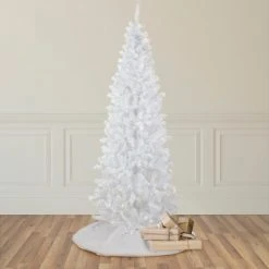 Northlight 6.5' Pre-Lit Pencil White Georgian Pine Artificial Christmas Tree, Warm White LED Lights