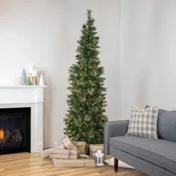 Northlight 7' Pre-Lit Yorkshire Pine Pencil Artificial Christmas Tree, Clear Lights