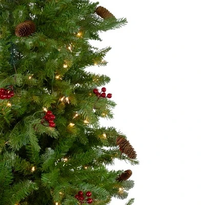 Northlight 7.5’ Pre-Lit Mixed Winter Berry Pine Artificial Christmas Tree - Clear Lights 4 Northlight 7.5’ Pre-Lit Mixed Winter Berry Pine Artificial Christmas Tree - Clear Lights - Image 4