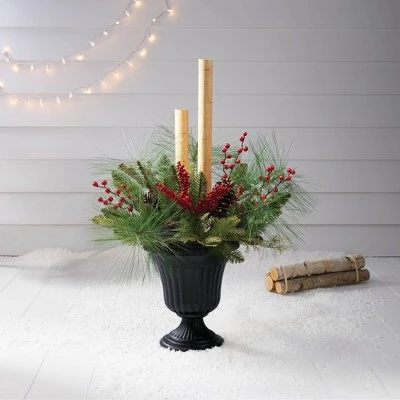 34in Frosted Porch Décor with Berries, Pinecones, and Birch Branch in Plastic Urn - Wondershop™ 2 34in Frosted Porch Décor with Berries, Pinecones, and Birch Branch in Plastic Urn - Wondershop™ - Image 2