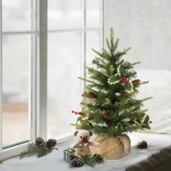 2ft Puleo Pre-Lit Tabletop Artificial Christmas Tree with Pine Cones Clear Lights