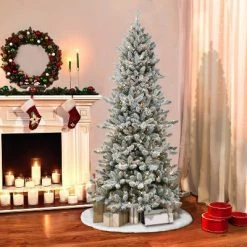 7.5ft Puleo Pre-Lit Flocked Slim Royal Majestic Spruce Artificial Christmas Tree Clear Lights