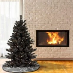 National Tree Company 4 Foot Full Bodied Flocked Prelit Artificial Christmas Holiday Tree with 200 Clear Lights, 311 Branch Tips, & Metal Stand, Black