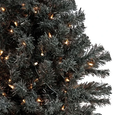 National Tree Company 4 Foot Full Bodied Flocked Prelit Artificial Christmas Holiday Tree with 200 Clear Lights, 311 Branch Tips, & Metal Stand, Black 2 National Tree Company 4 Foot Full Bodied Flocked Prelit Artificial Christmas Holiday Tree with 200 Clear Lights, 311 Branch Tips, & Metal Stand, Black - Image 2