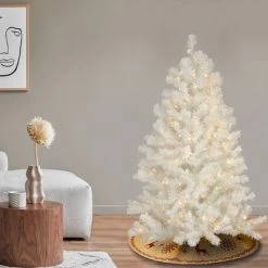 National Tree Company 4 Foot Full Bodied Flocked Prelit Artificial Christmas Holiday Tree with 200 Clear Lights, 311 Branch Tips, & Metal Stand, White