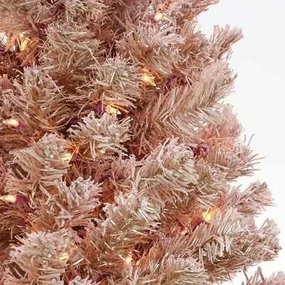 National Tree Company 4 Foot Full Bodied Flocked Prelit Artificial Christmas Holiday Tree w/ 200 Clear Lights & Metal Stand, Rose Gold/Light Pink 2 National Tree Company 4 Foot Full Bodied Flocked Prelit Artificial Christmas Holiday Tree w/ 200 Clear Lights & Metal Stand, Rose Gold/Light Pink - Image 2