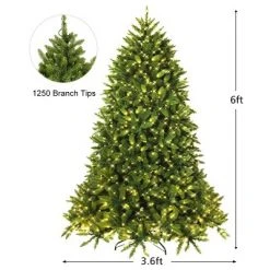 Costway 6ft Pre-lit PVC Christmas Fir Tree Hinged 8 Flash Modes w/ 650 LED Light