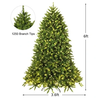Costway 6ft Pre-lit PVC Christmas Fir Tree Hinged 8 Flash Modes w/ 650 LED Light 1 Costway 6ft Pre-lit PVC Christmas Fir Tree Hinged 8 Flash Modes w/ 650 LED Light