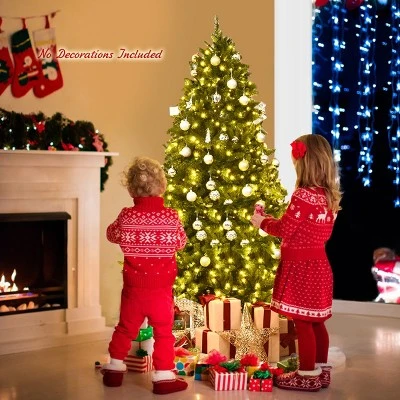 Costway 6ft Pre-lit PVC Christmas Fir Tree Hinged 8 Flash Modes w/ 650 LED Light 3 Costway 6ft Pre-lit PVC Christmas Fir Tree Hinged 8 Flash Modes w/ 650 LED Light - Image 3