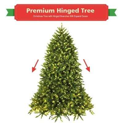 Costway 6ft Pre-lit PVC Christmas Fir Tree Hinged 8 Flash Modes w/ 650 LED Light 5 Costway 6ft Pre-lit PVC Christmas Fir Tree Hinged 8 Flash Modes w/ 650 LED Light - Image 5