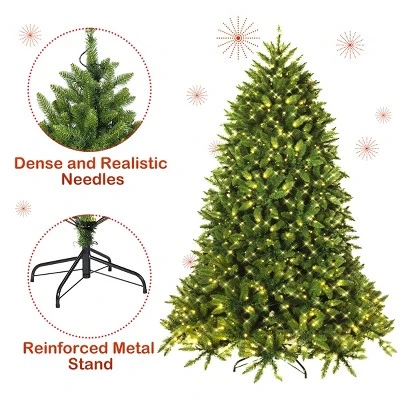 Costway 6ft Pre-lit PVC Christmas Fir Tree Hinged 8 Flash Modes w/ 650 LED Light 7 Costway 6ft Pre-lit PVC Christmas Fir Tree Hinged 8 Flash Modes w/ 650 LED Light - Image 7