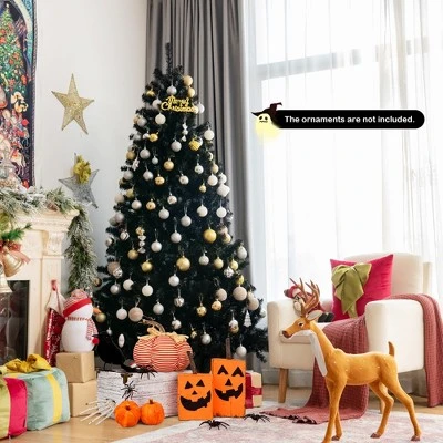 Costway 6ft Pre-lit PVC Christmas Halloween Tree Black w/ 250 Purple LED Lights 4 Costway 6ft Pre-lit PVC Christmas Halloween Tree Black w/ 250 Purple LED Lights - Image 4
