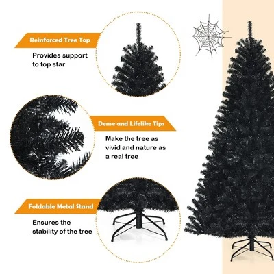 Costway 6ft Pre-lit PVC Christmas Halloween Tree Black w/ 250 Purple LED Lights 8 Costway 6ft Pre-lit PVC Christmas Halloween Tree Black w/ 250 Purple LED Lights - Image 8