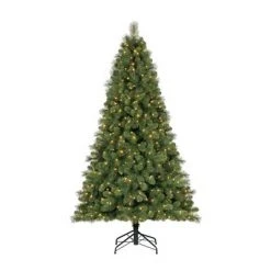 Home Heritage 7 Foot PreLit Artificial Cascade Pine Christmas Holiday Tree and Golden Metal Reliable Rotating Stand with On/Off Switch