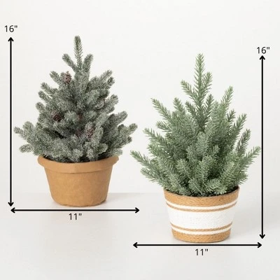Sullivans Artificial Evergreens In Basket Green 16"H Set of 2 3 Sullivans Artificial Evergreens In Basket Green 16"H Set of 2 - Image 3