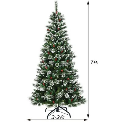 Costway 7 ft Snow Flocked Artificial Christmas Hinged Tree w/ Pine Needles & Red Berries 1 Costway 7 ft Snow Flocked Artificial Christmas Hinged Tree w/ Pine Needles & Red Berries