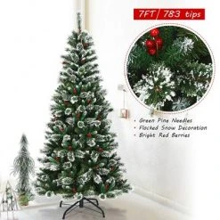 Costway 7 ft Snow Flocked Artificial Christmas Hinged Tree w/ Pine Needles & Red Berries 15 Costway 7 ft Snow Flocked Artificial Christmas Hinged Tree w/ Pine Needles & Red Berries -Christmas Trees Sales Store unnamed file 6586