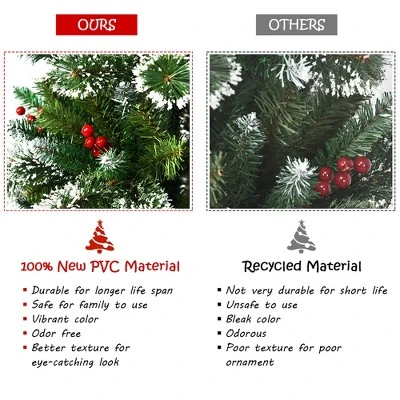 Costway 7 ft Snow Flocked Artificial Christmas Hinged Tree w/ Pine Needles & Red Berries 8 Costway 7 ft Snow Flocked Artificial Christmas Hinged Tree w/ Pine Needles & Red Berries - Image 8