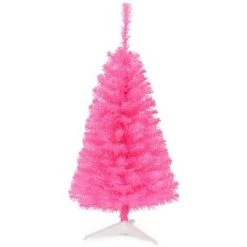 Costway 3 ft Premium Artificial Christmas Mini Tree Holiday Season Pink w/ Plastic Stand