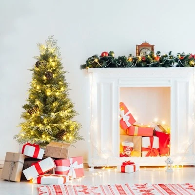 Costway 4ft Pre-lit Snowy Christmas Entrance Tree w/ 100 LED Lights & Pine Cones 1 Costway 4ft Pre-lit Snowy Christmas Entrance Tree w/ 100 LED Lights & Pine Cones