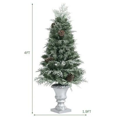 Costway 4ft Pre-lit Snowy Christmas Entrance Tree w/ 100 LED Lights & Pine Cones 3 Costway 4ft Pre-lit Snowy Christmas Entrance Tree w/ 100 LED Lights & Pine Cones - Image 3